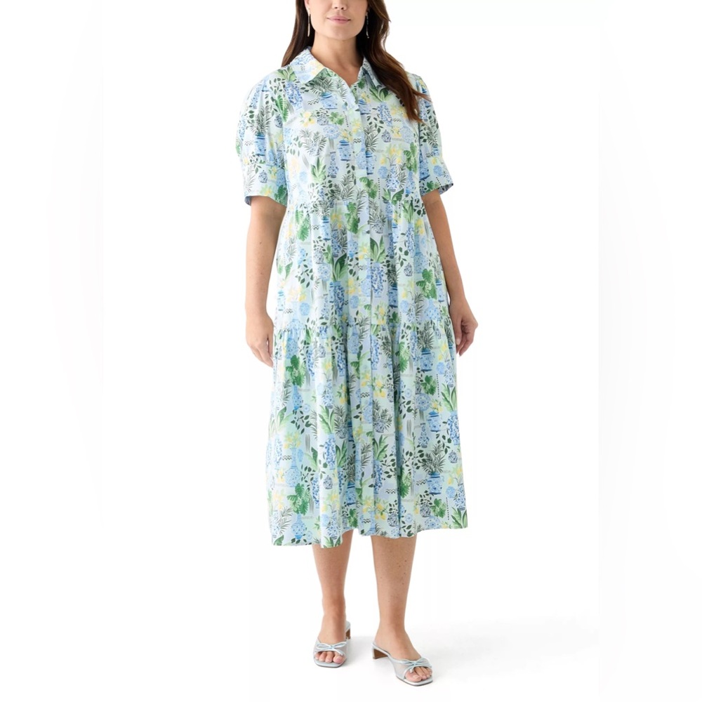 Crown & Ivy Floral Long Sleeve Dress - Blue, Green, Yellow - Picture 4 of 4
